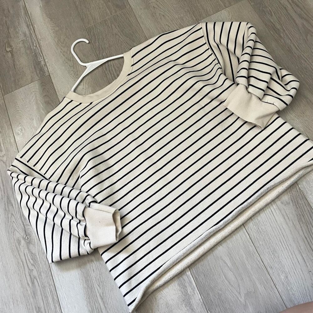 perfectwhitetee Cream and Black Striped Sweatshirt